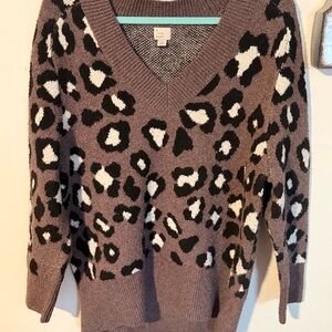 a new day Lavender and Black Leopard V-Neck Sweater